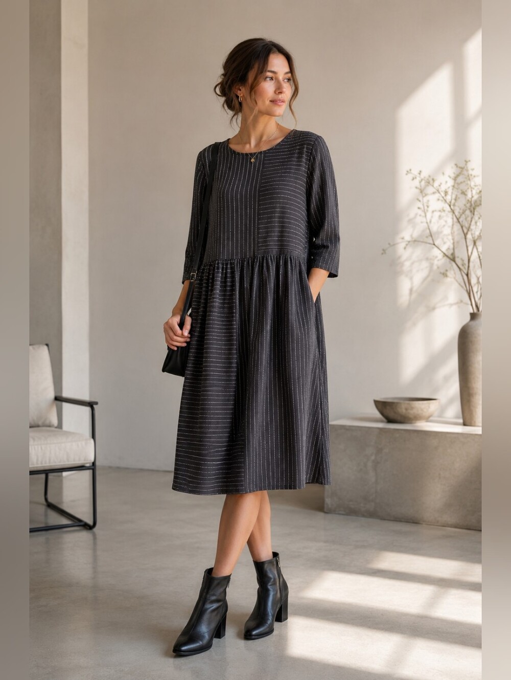 Italian 158C Pinatriped Oversize Grey Dress